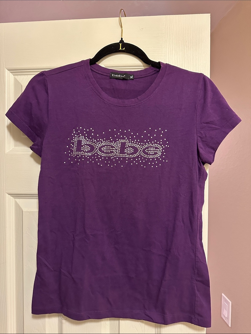 Y2K bebe Purple Rhinestone Logo Short Sleeve Tee